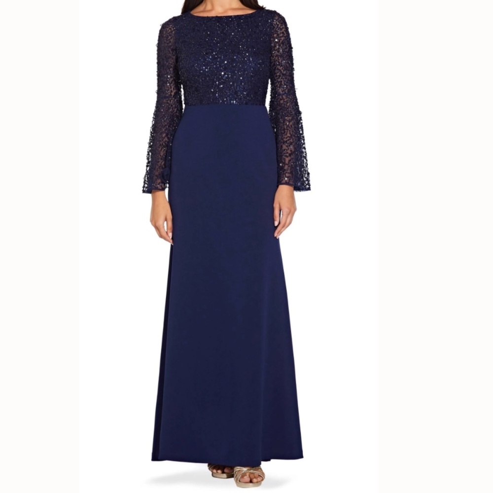 Adrianna Papell Navy Long Sleeve Dress